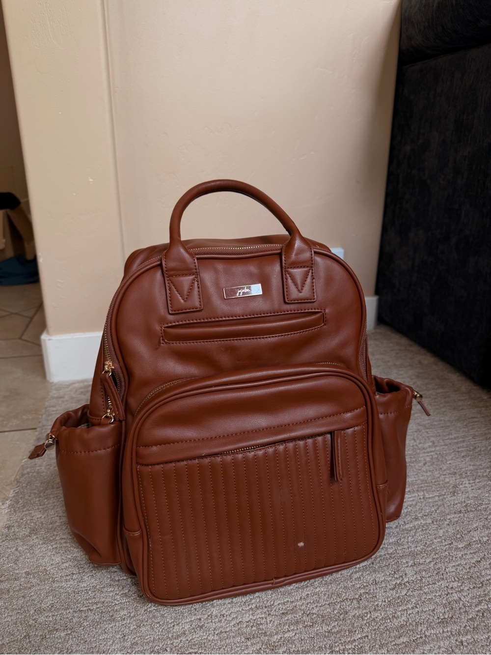 Ju-Ju-Be Chestnut Brown Leather-Style Diaper Bag